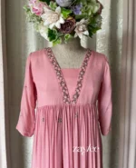 Pink Gathered Embellished Kurta - Image 2