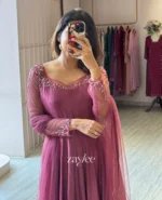 Berry Mauve Panel Anarkali - Image 5