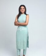 Frosty Mint Chikankari Slit Kurta - Image 2