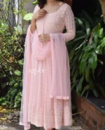 Pink Chikankari Anarkali & Net dupatta - Image 5