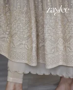 Beige Embellished Chikankari Anarkali - Image 5