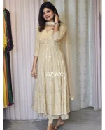 Beige Embellished Chikankari Anarkali - Image 2