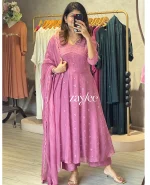 Deep Onion Pink Organza Panelled Kurta - Image 5