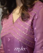 Deep Onion Pink Organza Panelled Kurta - Image 4