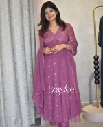 Deep Onion Pink Organza Panelled Kurta - Image 2